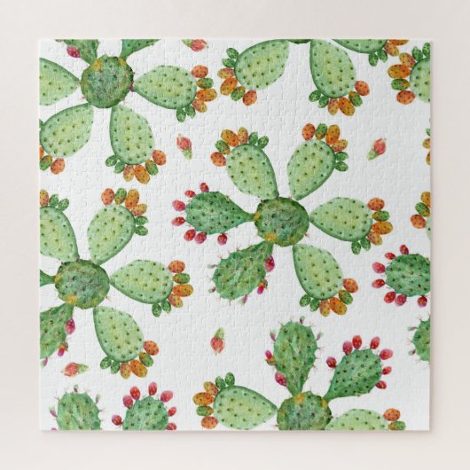 Waterverf Cactussen: Tropisch tuinpatroon. Legpuzzel (Verticaal)
