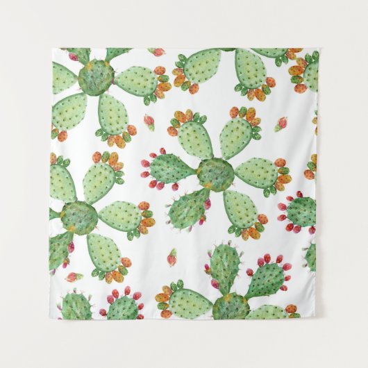 Waterverf Cactussen: Tropisch tuinpatroon. Wandkleed (Voorkant)