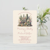 Waterverf Cactussen & Wagenwiel Rustieke Bruiloft Kaart (Staand voorkant)