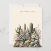 Waterverf Cactussen & Wagenwiel Rustieke Bruiloft Kaart (Achterkant)