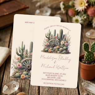 Waterverf Cactussen & Wagenwiel Rustieke Bruiloft Kaart