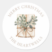 Waterverf Cadeau gepersonaliseerde vrolijke kerst Ronde Sticker (Voorkant)
