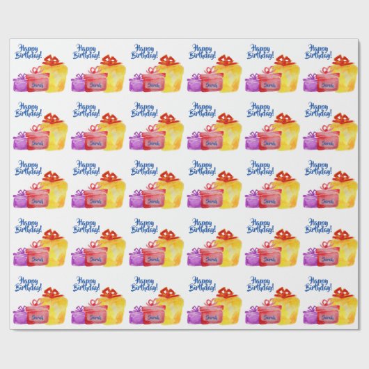 Waterverf cadeaus, Happy Birthday, cadeaus Cadeaupapier (Vlak)