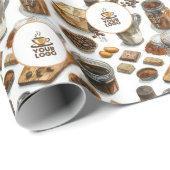Waterverf Cafe Bakkerij Koffie Merk Logo Pattern Cadeaupapier (Rol Hoek)
