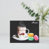 Waterverf Cafe Coffee Macarons Parijs Frankrijk Briefkaart (Staand voorkant)