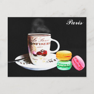 Waterverf Cafe Coffee Macarons Parijs Frankrijk Briefkaart