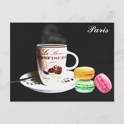 Waterverf Cafe Coffee Macarons Parijs Frankrijk Briefkaart (Voorkant)