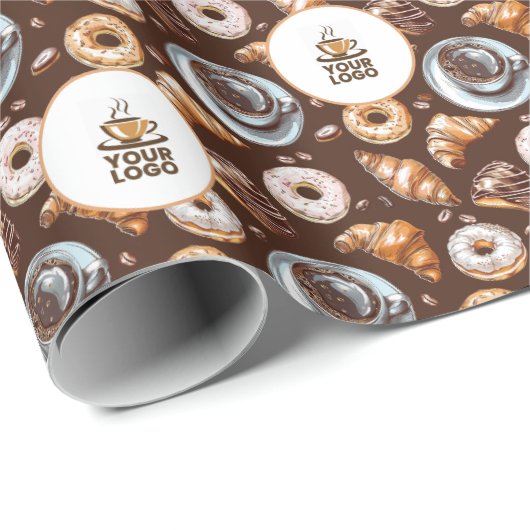 Waterverf Cafe Koffiebakkerij Merk Logo Pattern Cadeaupapier (Rol Hoek)
