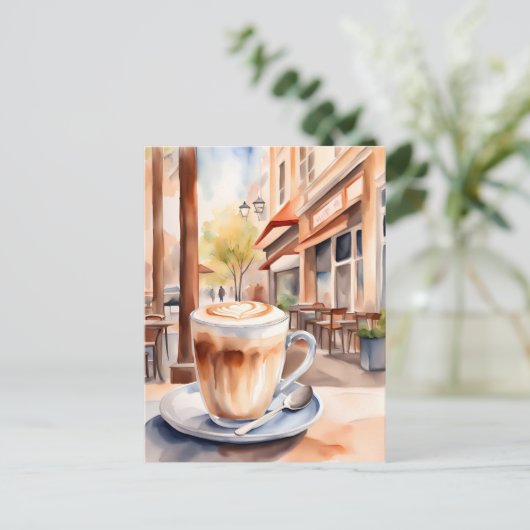 Waterverf, Café Latte, Postcrossing Briefkaart (Staand voorkant)