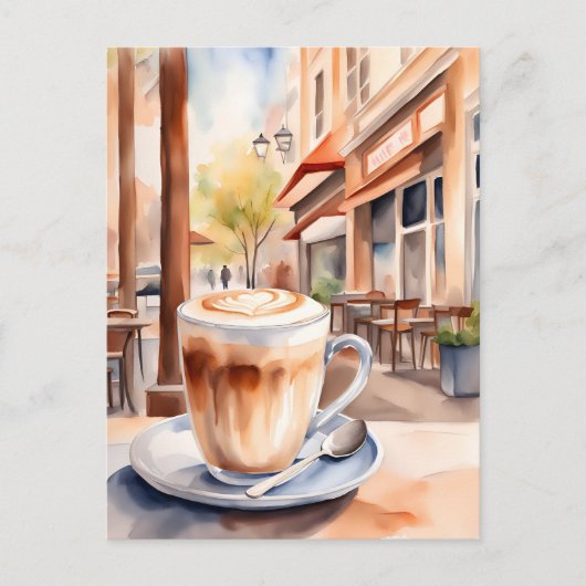 Waterverf, Café Latte, Postcrossing Briefkaart (Voorkant)