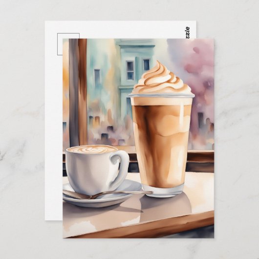 Waterverf, Café Latte, Postcrossing Briefkaart (Voorkant / Achterkant)