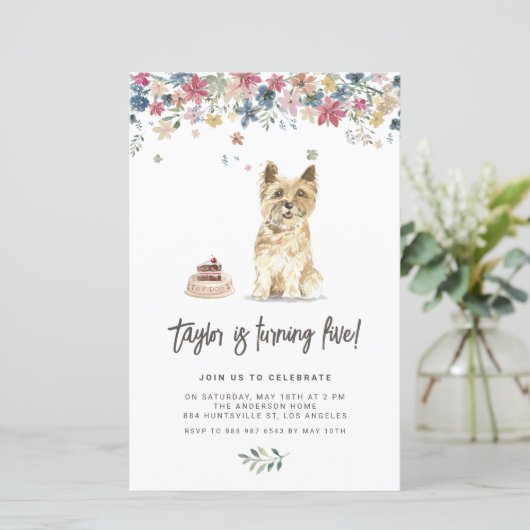 Waterverf Caïro Terrier Dog Birthday Uitnodiging (Staand voorkant)