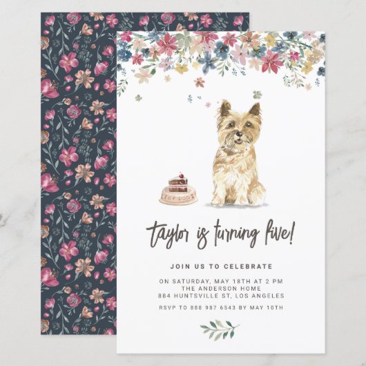 Waterverf Caïro Terrier Dog Birthday Uitnodiging (Voorkant / Achterkant)