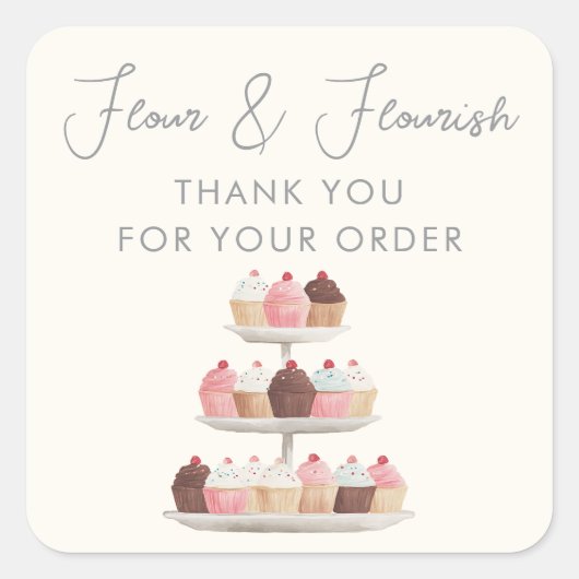 Waterverf Cake Bakkerij Elegante Script Bedankt Vierkante Sticker (Voorkant)