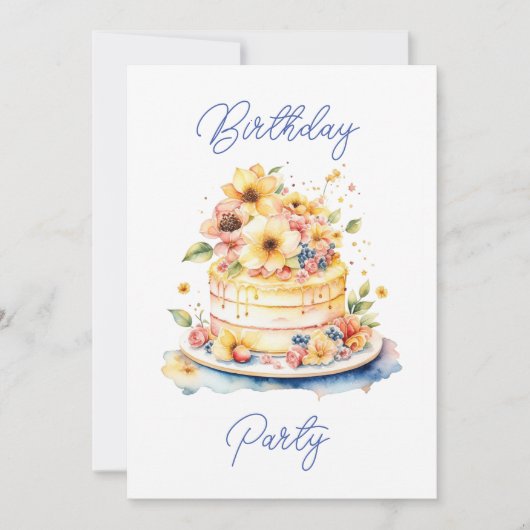  Waterverf Cake en Flowers Verjaardag Kaart (Voorkant)