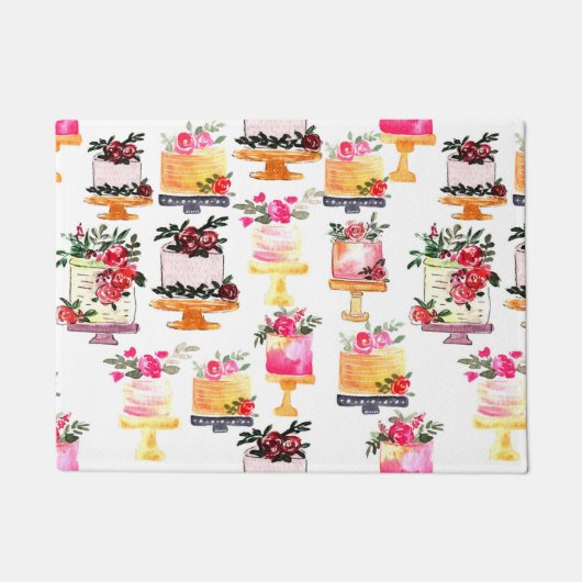 Waterverf Cake met bloemen Deurmat (Voorkant)