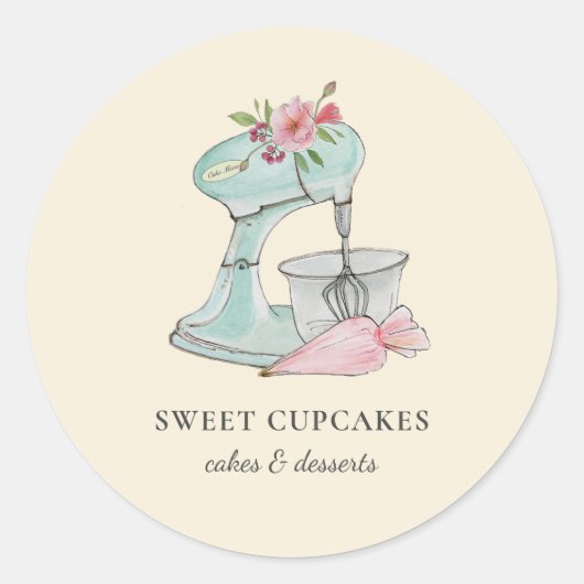Waterverf Cake mixer Bakery peach Ronde Sticker (Voorkant)