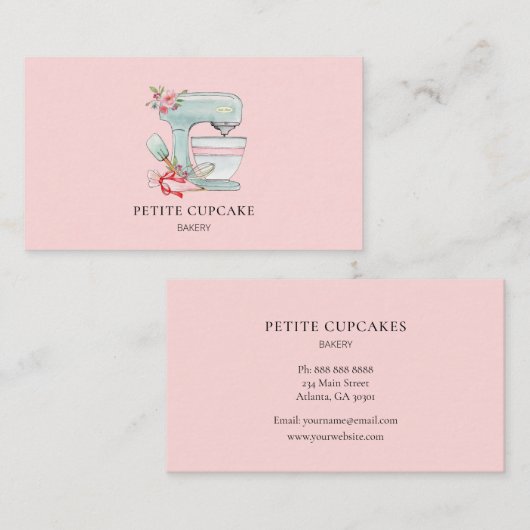 Waterverf Cake mixer logo roze bakkerij Visitekaartje (Voorkant / Achterkant)
