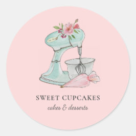 Waterverf Cake mixer & spuitzak Bakkerij Ronde Sticker