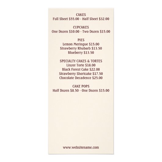 Waterverf cake patisserie cupcake dessert MENU (Achterkant)