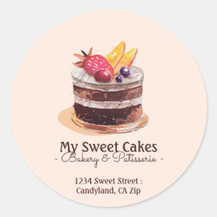 Waterverf cake patisserie cupcake Verpakking Ronde Sticker