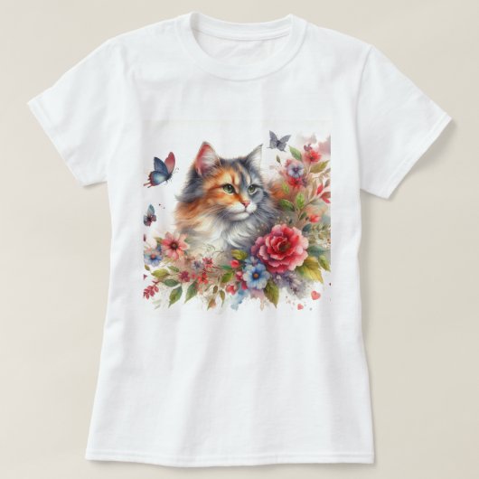 Waterverf Calico Cat Dames T-shirt (Design voorkant)