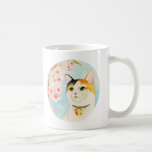 Waterverf Calico Cat en Cherry Blossom Flower Koffiemok (Rechts)