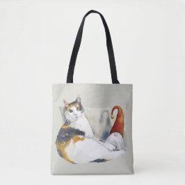 Waterverf Calico Cat Gnome & Tortoiseshel Tote Bag