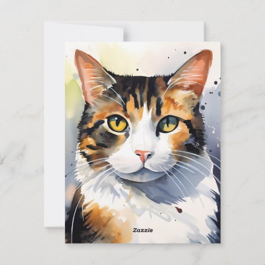 Waterverf Calico Kattenportret Feestdagenkaart (Achterkant)