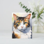 Waterverf Calico Kattenportret Feestdagenkaart (Staand voorkant)