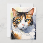 Waterverf Calico Kattenportret Feestdagenkaart (Voorkant)