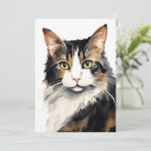 Waterverf Calico Kattenportret Feestdagenkaart (Staand voorkant)