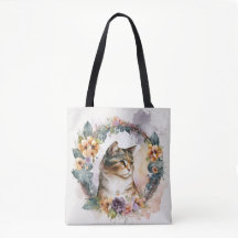WATERVERF CALICO KITTEN MET FLORAL WREATS