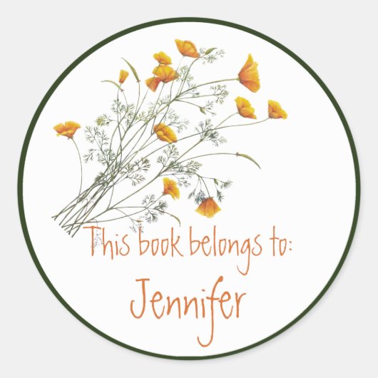 Waterverf California Poppy Flower Book Bord Ronde Sticker (Voorkant)