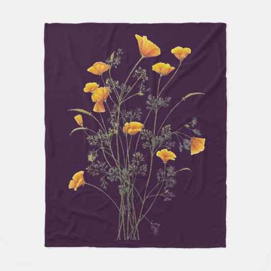 Waterverf California Poppy Garden Flower Art Fleece Deken (Voorkant)