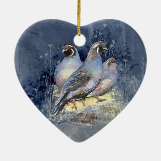 Waterverf California Quail Bird in Blue Keramisch Ornament (Achterkant)