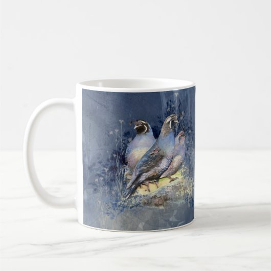 Waterverf California Quail Bird in Blue Koffiemok (Links)