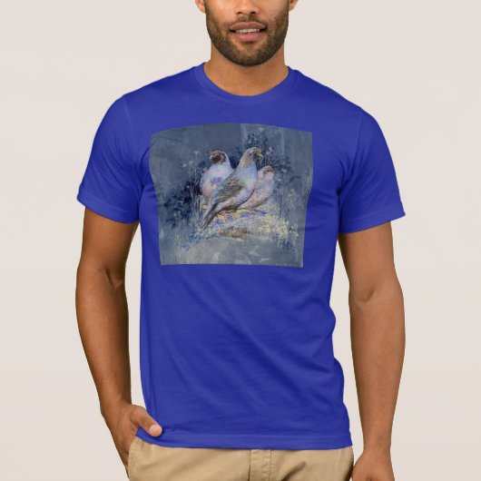 Waterverf California Quail Bird in Blue T-shirt (Voorkant)