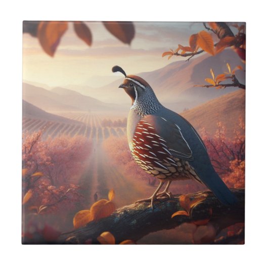 Waterverf California Quail Bird Natuur Art Tegeltje (Voorkant)