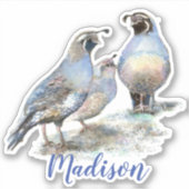 Waterverf California Quail Vogel Aangepaste naam Sticker (Voorkant)