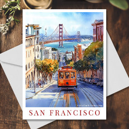 Waterverf California San Francisco Golden Gate Feestdagenkaart