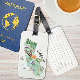 Waterverf California State Art Kaart Bagagelabel