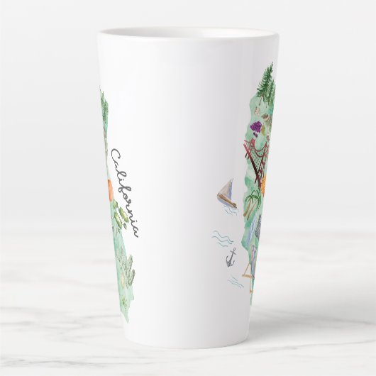 Waterverf California State Art Kaart Latte Mok (Voorkant)