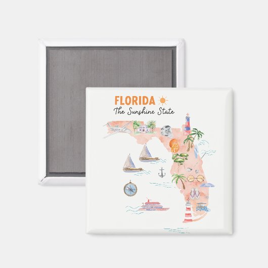 Waterverf California State Art Kaart Magneet (Voorkant / Achterkant)