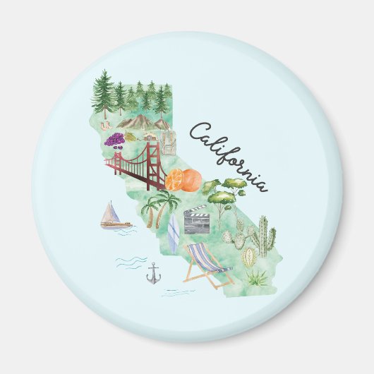 Waterverf California State Art Kaart Magneet (Voorkant)