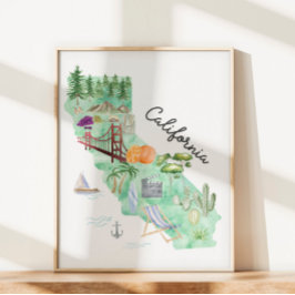 Waterverf California State Art Kaart Poster
