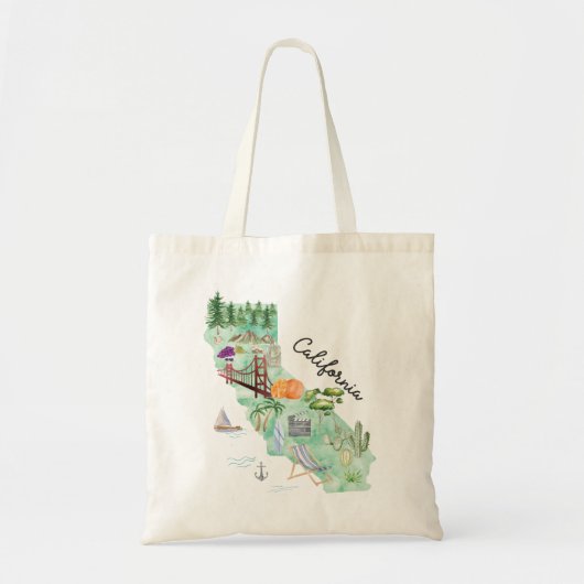 Waterverf California State Art Kaart Tote Bag (Voorkant)
