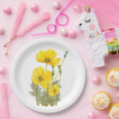 Waterverf Californië Poppy Yellow Flower Papieren Bordje (Feest)