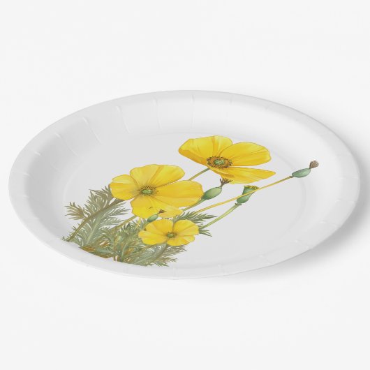 Waterverf Californië Poppy Yellow Flower Papieren Bordje (Gekanteld)