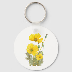 Waterverf Californië Poppy Yellow Flower Sleutelhanger